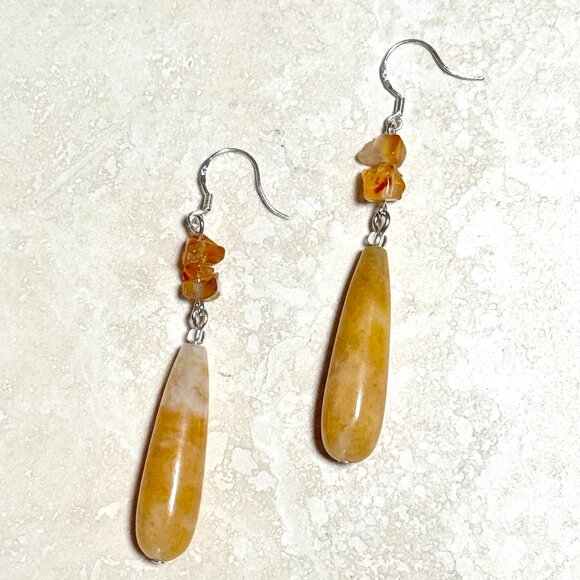 2/$20, Orange Yellow Aventurine Drop Earrings, Sterling Silver Hooks + Gemstone - Picture 2 of 10